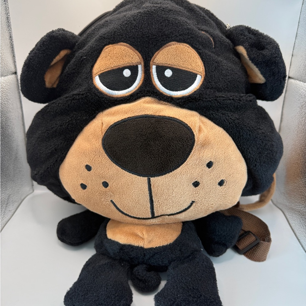 🖤 Prairie Schooner Plush Bear Kids Backpack - Black and Tan 19” long - Picture 1 of 3